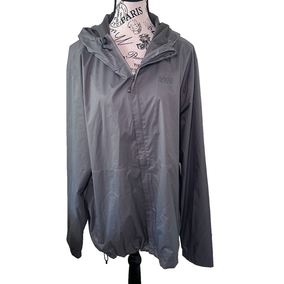 REI Co-op Hooded Rain Jacket Gray Lightweight Windbreaker Water-Resistant Sz XL - Picture 1 of 9